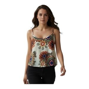 Sans Souci Cream Medallion Print Camisole Blouse with Multicolor Accent L